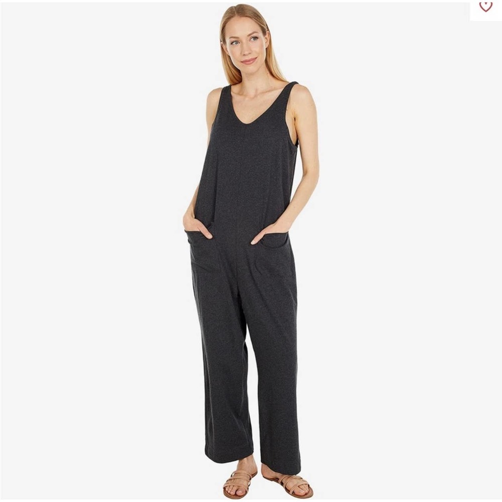 PACT All Ease Lounge Jumpsuit 100% Organic Cotton with Pockets in Charcoal